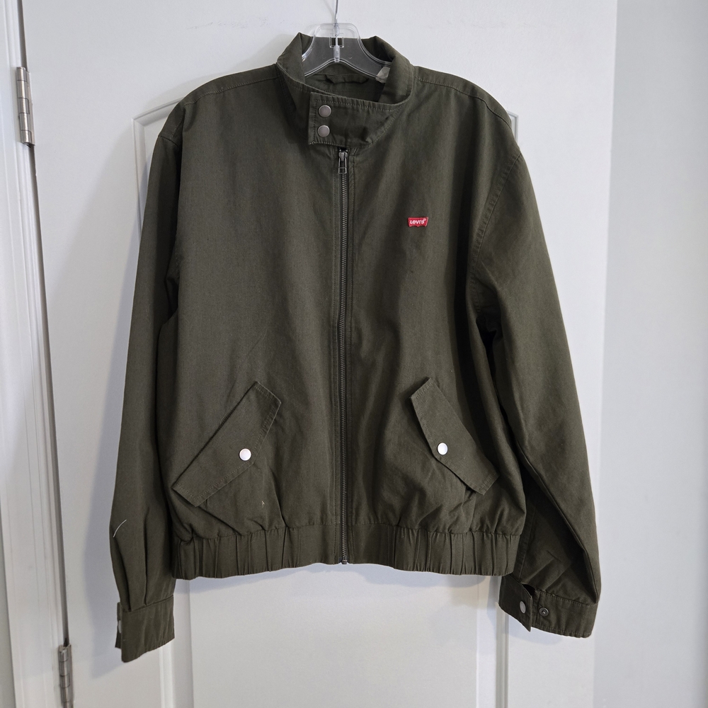 Levi's Olive Green Bomber Jacket Men's Medium Zip Front Snap Collar Lightweight